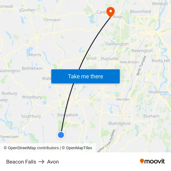 Beacon Falls to Avon map