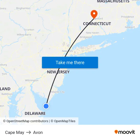 Cape May to Avon map