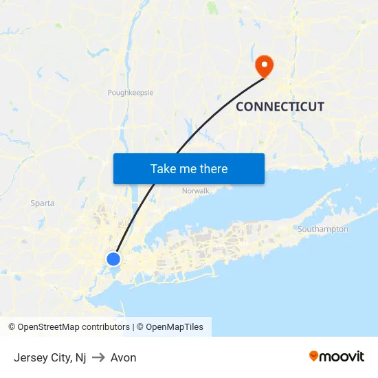 Jersey City to Avon map