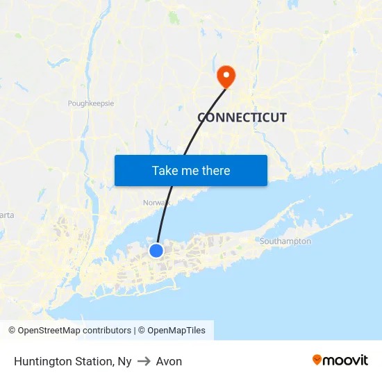 Huntington Station to Avon map