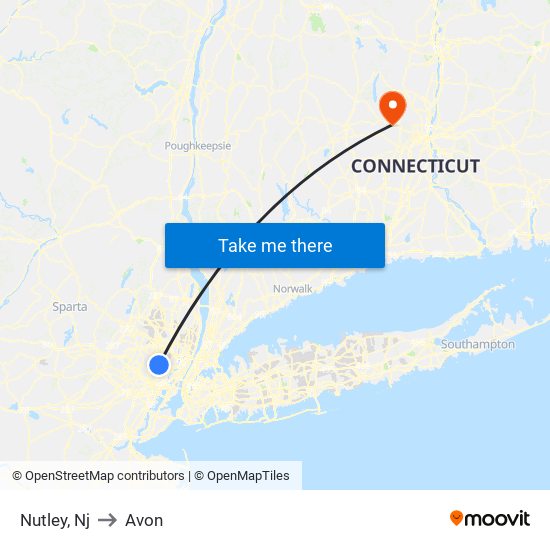 Nutley, Nj to Avon map