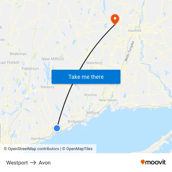 Westport to Avon map