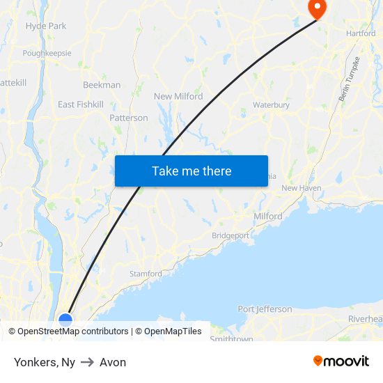 Yonkers, Ny to Avon map