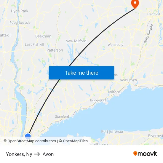 Yonkers to Avon map