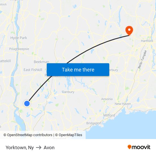 Yorktown, Ny to Avon map