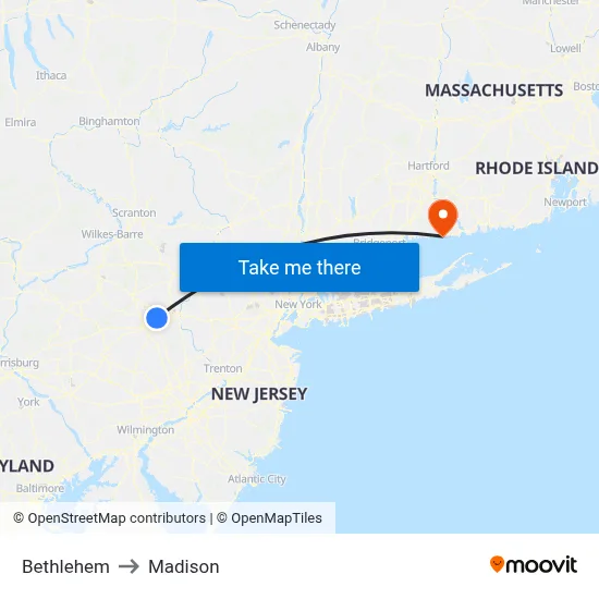 Bethlehem to Madison map