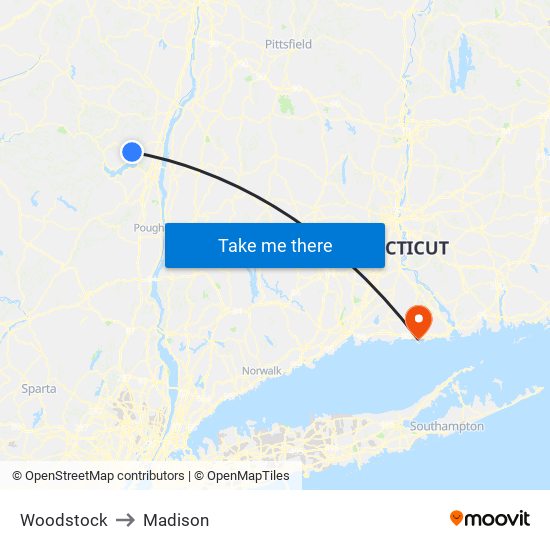 Woodstock to Madison map