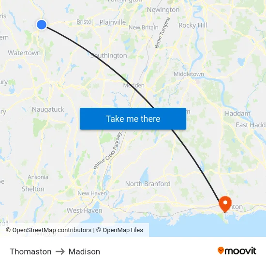 Thomaston to Madison map