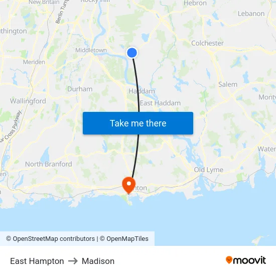 East Hampton to Madison map