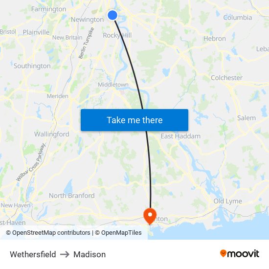 Wethersfield to Madison map