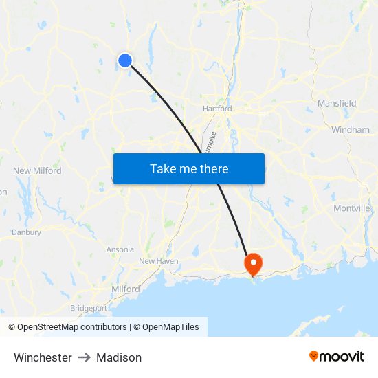 Winchester to Madison map