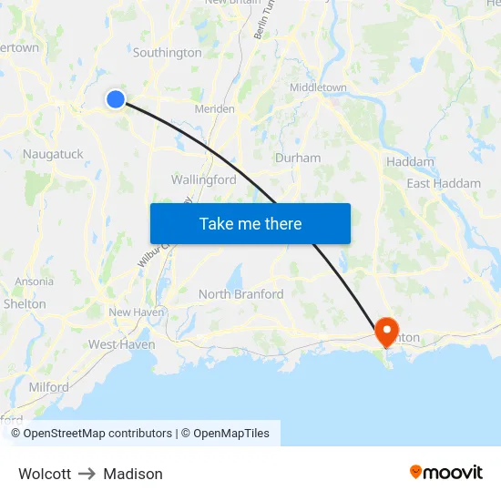 Wolcott to Madison map