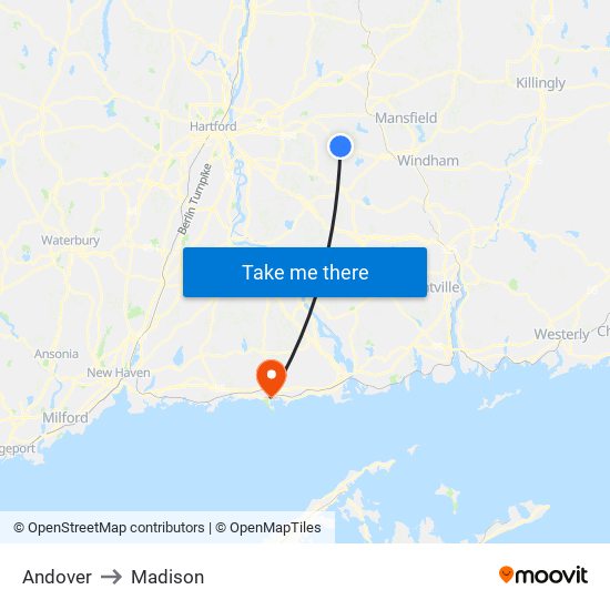 Andover to Madison map