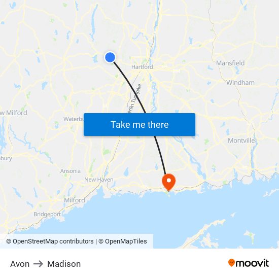 Avon to Madison map