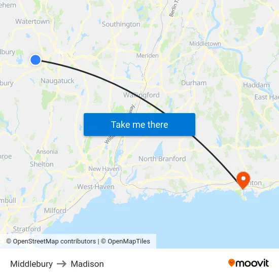 Middlebury to Madison map