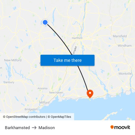 Barkhamsted to Madison map