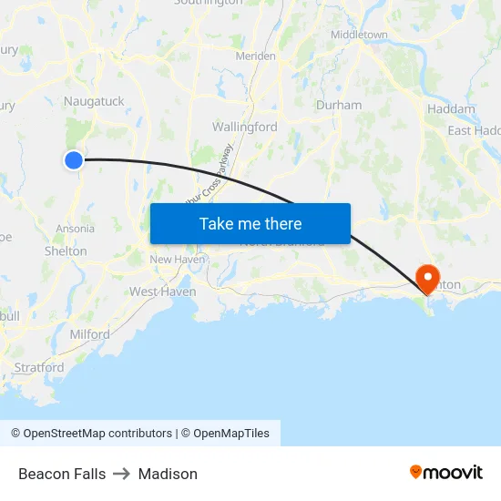 Beacon Falls to Madison map