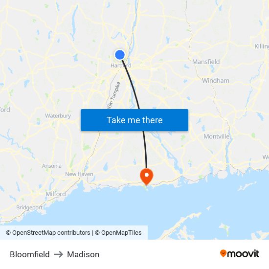 Bloomfield to Madison map