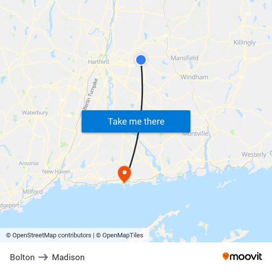 Bolton to Madison map