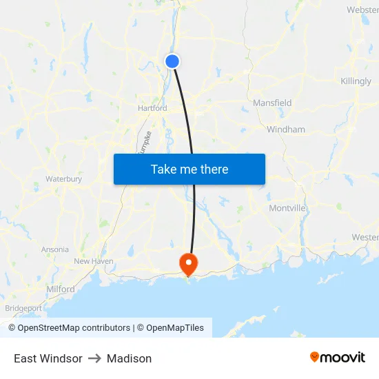East Windsor to Madison map