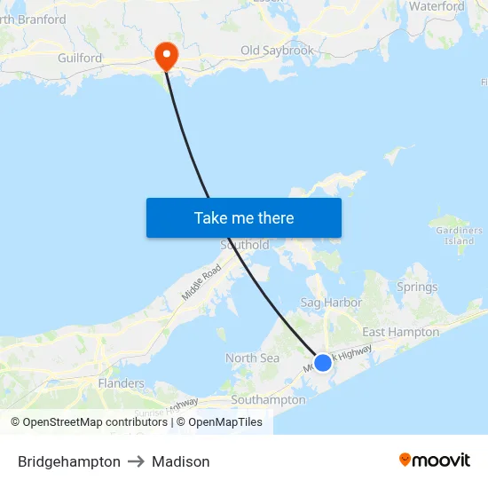 Bridgehampton to Madison map