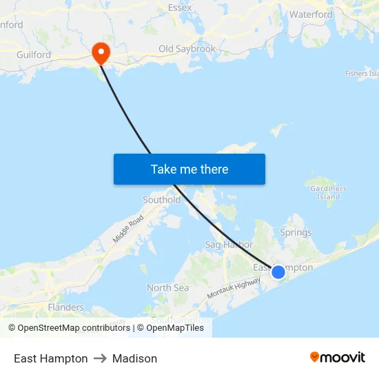East Hampton to Madison map