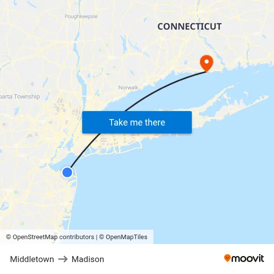 Middletown to Madison map