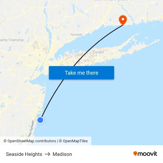 Seaside Heights to Madison map