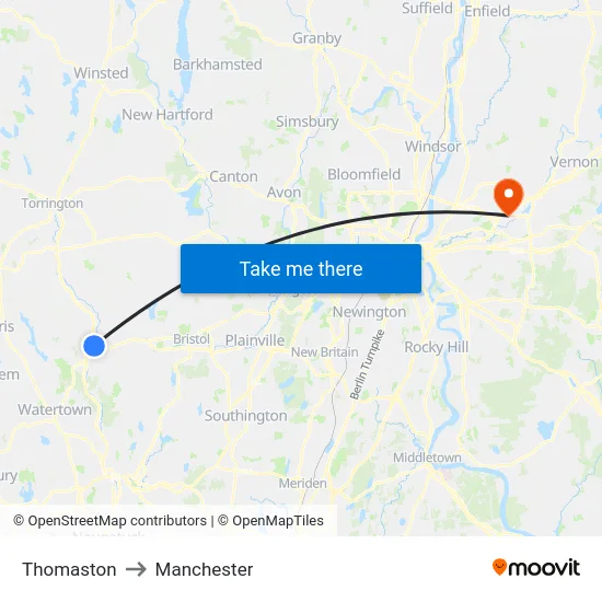 Thomaston to Manchester map