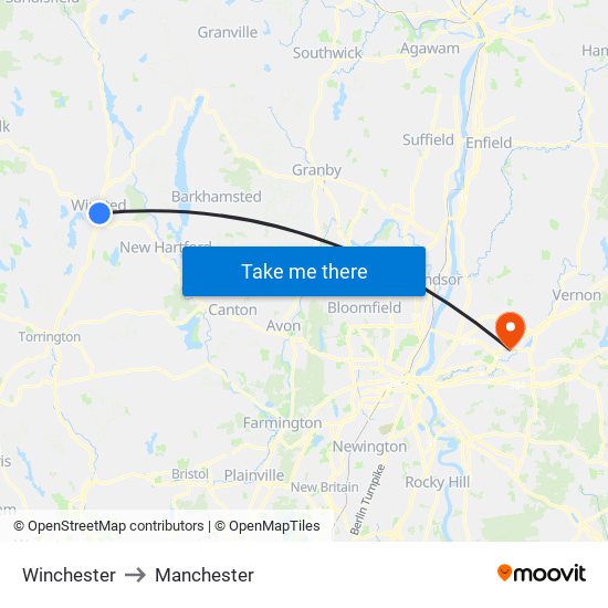 Winchester to Manchester map