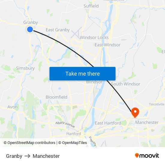 Granby to Manchester map