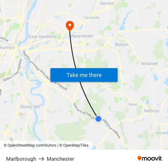 Marlborough to Manchester map