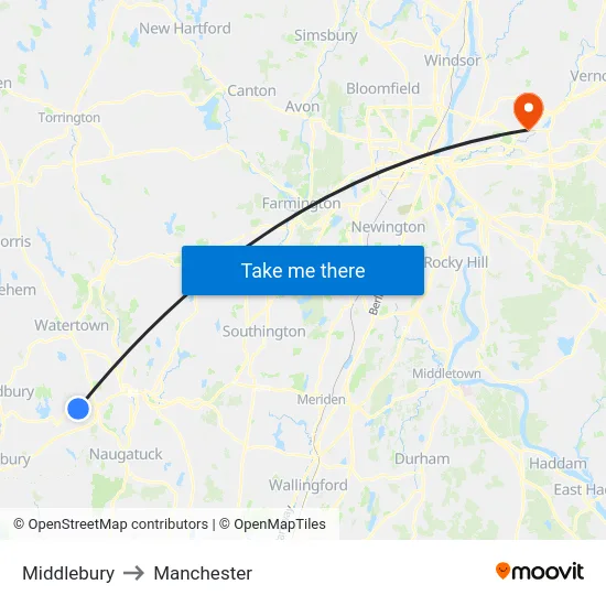Middlebury to Manchester map
