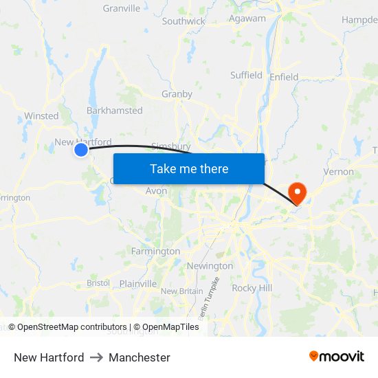 New Hartford to Manchester map