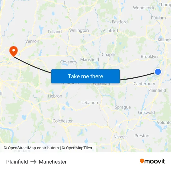 Plainfield to Manchester map
