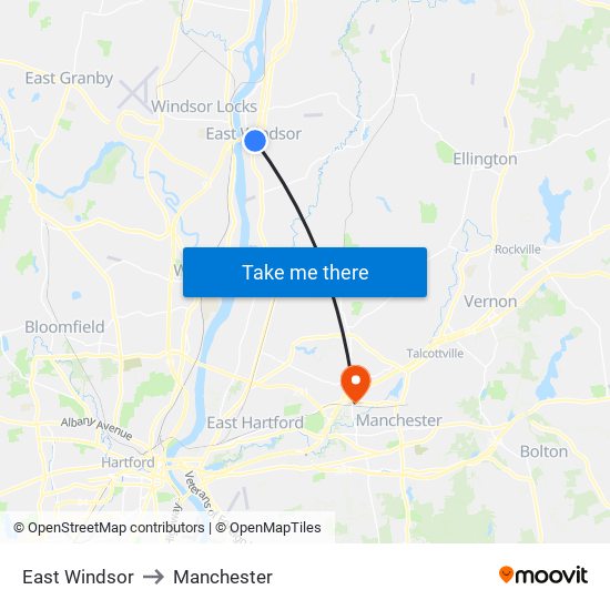 East Windsor to Manchester map