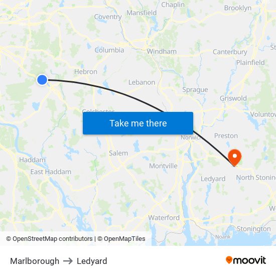 Marlborough to Ledyard map