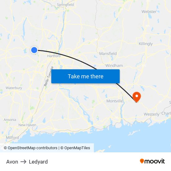 Avon to Ledyard map