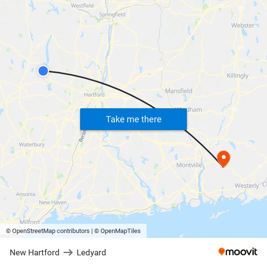 New Hartford to Ledyard map