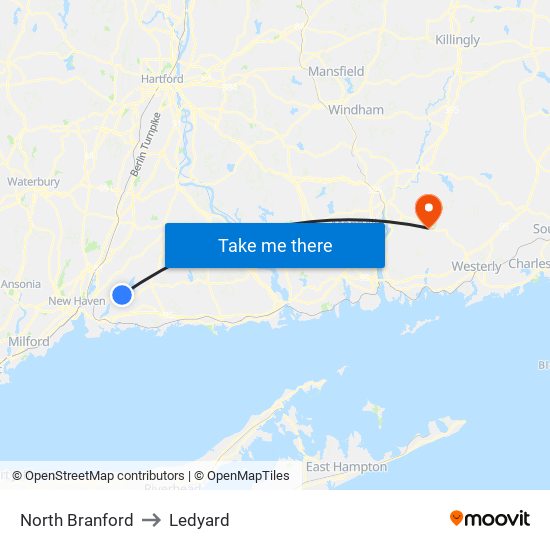 North Branford to Ledyard map