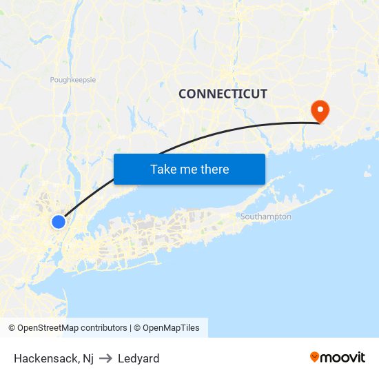 Hackensack, Nj to Ledyard map