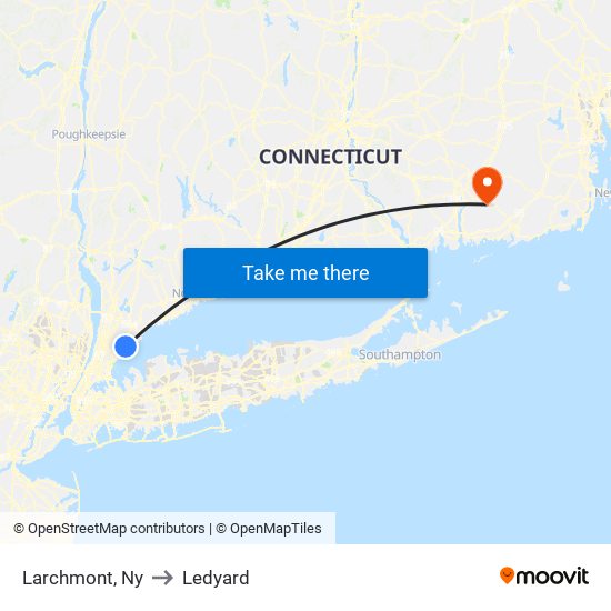 Larchmont, Ny to Ledyard map