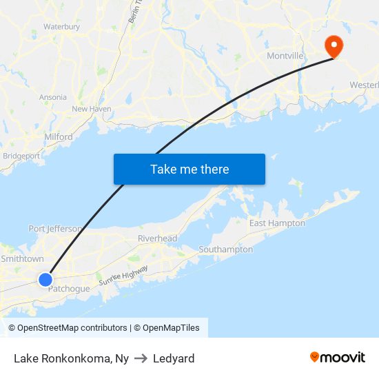 Lake Ronkonkoma, Ny to Ledyard map
