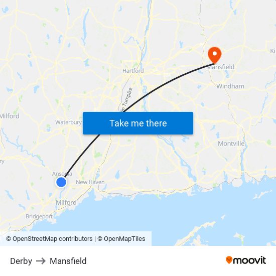 Derby to Mansfield map