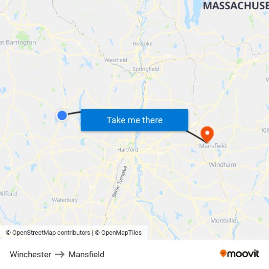 Winchester to Mansfield map