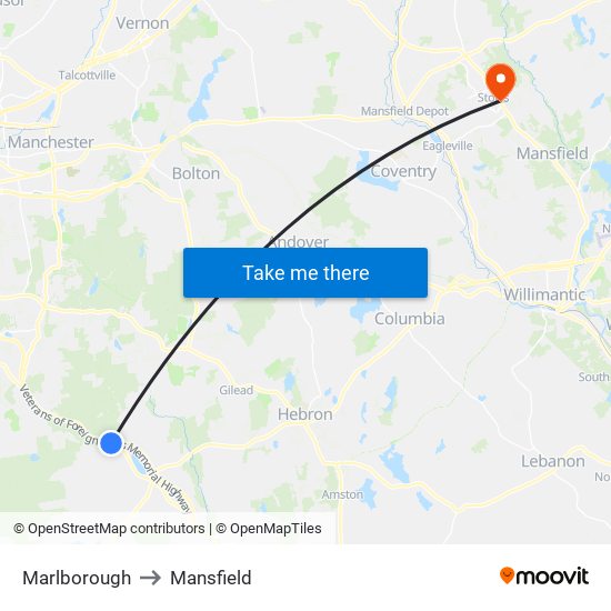 Marlborough to Mansfield map