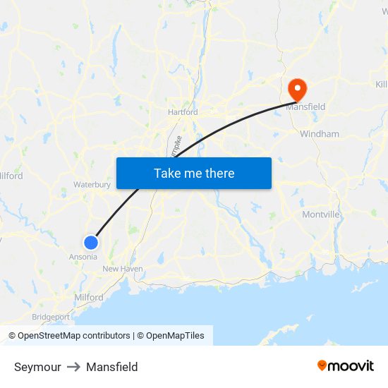 Seymour to Mansfield map