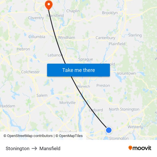 Stonington to Mansfield map