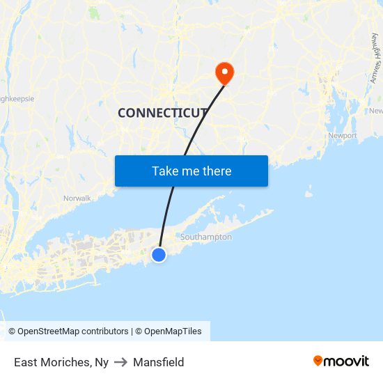 East Moriches, Ny to Mansfield map