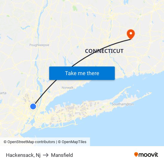 Hackensack, Nj to Mansfield map